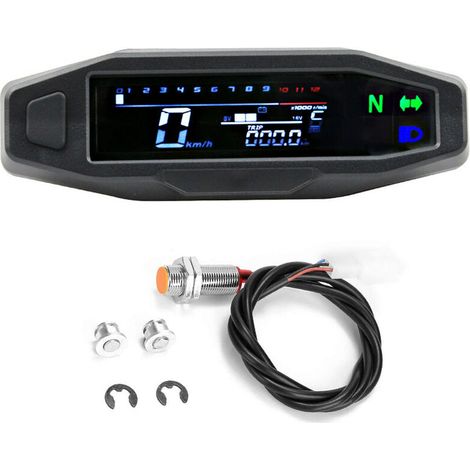 royaluxe -Jauge de vitesse de moto Compteur de vitesse numérique Compteur kilométrique Injection électrique Carburateur Instrument Clignotant Indicateur lumineux Moto Accessoires (Noir, avec câble) (1/5)