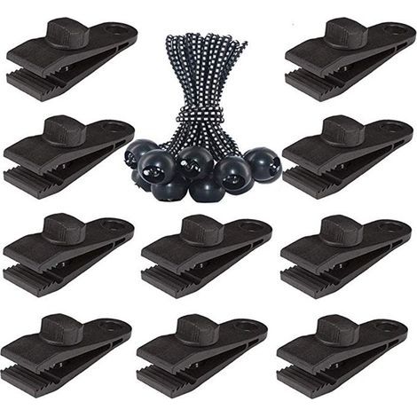 20pcs Tent Tarp Clips, Eyelet Clips for Camping Tent Accessories, Pool Tarps, Awnings, Gazebo Tents, 10 Clips + 10 Rope Loops, White Dot (1/3)