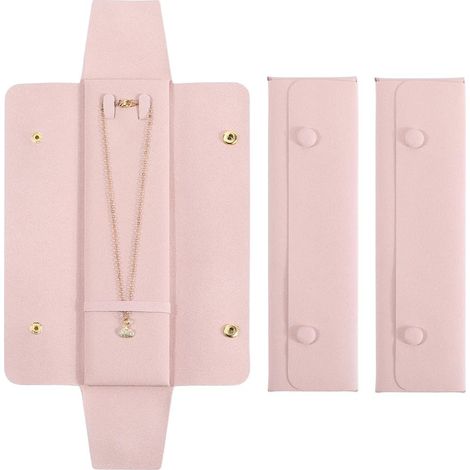 3 étui de Voyage pour Collier Organisateur de Bijoux Anti Enchevêtrement Sac de Rangement pour Collier de Voyage Pochette pour Mariage Noël Saint Valentin Cadeaux de Demoiselle Rose 22x6cm (1/5)