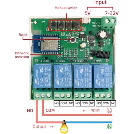 WIFI Relay Switching Module, Self-Locking/Momentary Mode, WIFI Remote Voice Control Garage Door, DIY Smart Home (Smart life app, 4CH) (1/4)
