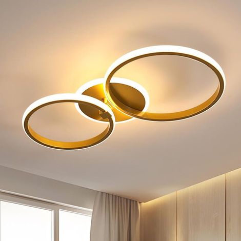 GOECO Plafonnier LED 42W, Moderne Lampe de Plafond Rond, Luminaire Plafonnier Doré en Acrylique pour Cuisine Salon Chambre Couloir,Lumière chaude (1/5)