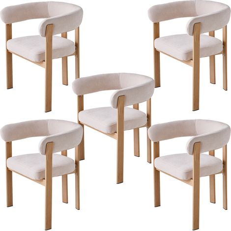 Wokaka Pacchetto di 5 sedie vintage – Schienale curvo – rivestite in ciniglia morbida – gambe in metallo – per cucina e sala da pranzo – Beige