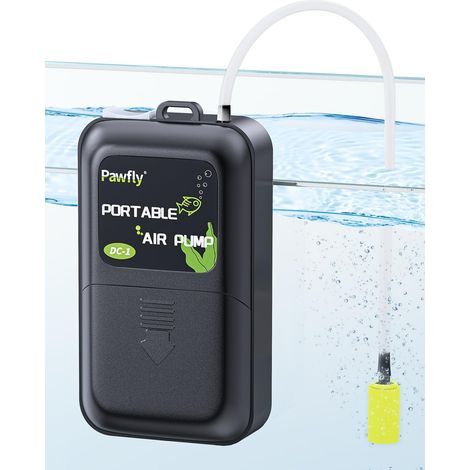 Aquarium-Luftpumpe 2,5 l/min, leiser, batteriebetriebener Aquarium-Belüfter mit Ausströmerstein und Luftschlauch, tragbare Sauerstoffpumpe für Aquarien bis 120 l – D-Batterie nicht enthalten (1/5)