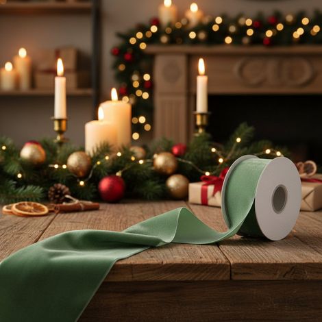 Nastro decorativo doppio velluto verde cobalto per decorazioni natalizie da 7 mt -25 mm (1/4)