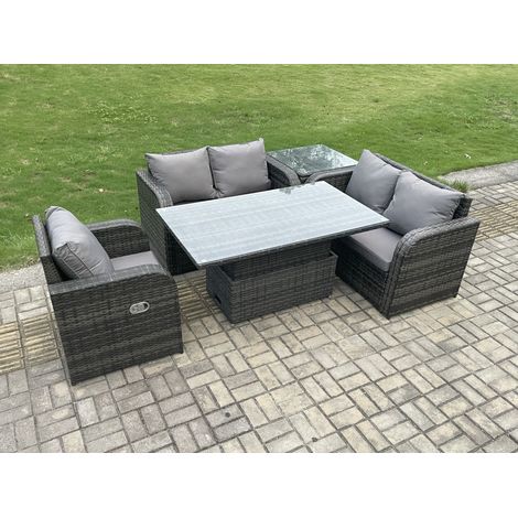 Fimous Rattan Furniture Garden Dining Set Outdoor Height Adjustable Rising lifting Table Love Sofa Chair With Side Table (1/5)