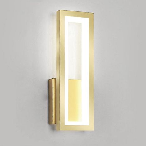 Applique murale de chevet, applique LED moderne, appliques murales en métal doré avec abat-jour en acrylique blanc, appliques murales design rectangulaires, lumière blanche 6000K (1/4)