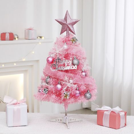 Sapin de Noël de table, sapin artificiel rose de 45 cm de hauteur avec support en plastique, décorations de table de Noël, articles de fête de Noël, décorations de Noël (1/2)