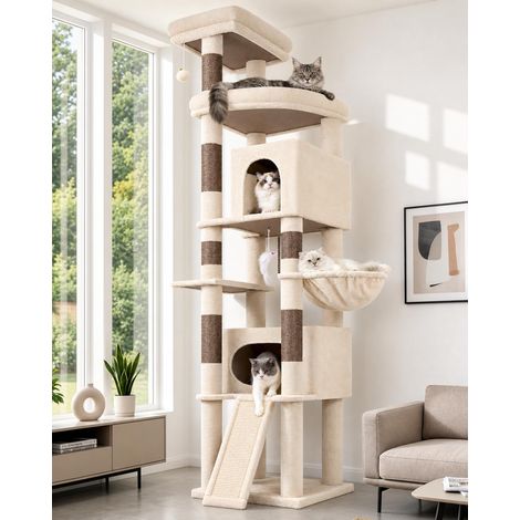 Arbre a Chat XXL Beige 215 cm pour 2-5 Grand Chats Adult (1/5)