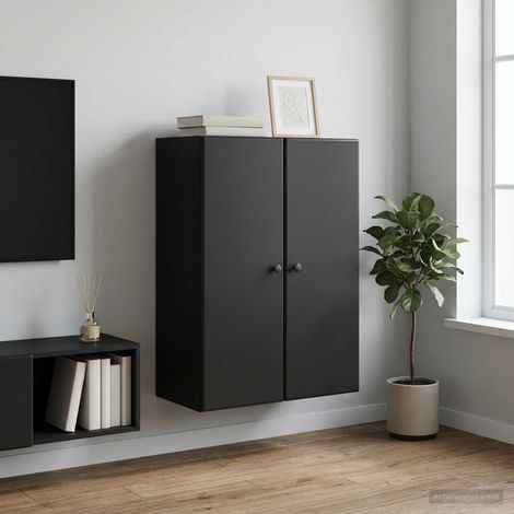 Armoire murale 2 portes noire en bois d’ingénierie, 66 x 34,5 x 90 cm - PANGIVO (1/5)