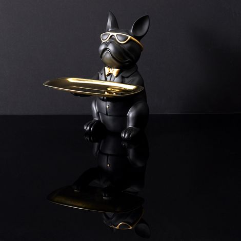 Sculpture Déco - HOME DECO FACTORY - Vide Poche Bulldog - Noir et Or