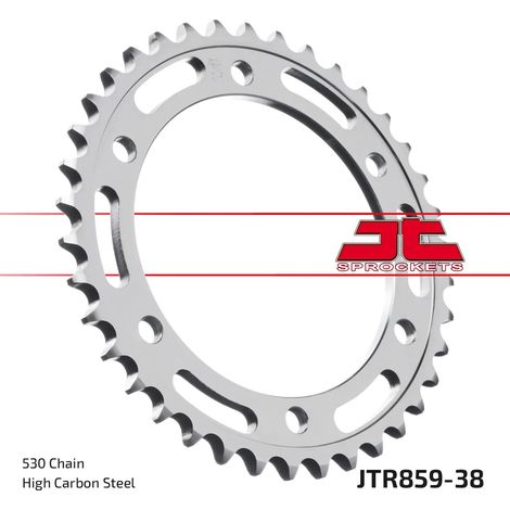 Corona posteriore in acciaio JT R859-38, 38 denti, misura 530 (1/2)