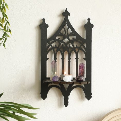 Étagère murale en bois de style gothique, type clôture, décoration minimaliste pour maison, maison d'hôtes et chambre à coucher. (1/5)