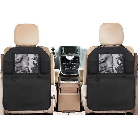Housses de siège arrière pour enfants, 2 pièces, protection anti-saleté et boue, grand format, avec rangement à zip et poche pour tablette iPad, organisateur de voiture (1/5)