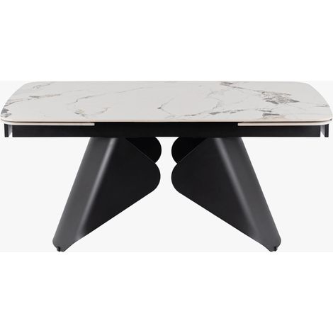 STACY Table à manger extensible en céramique couleur marbre blanc pieds en métal noir 160-240 cm (1/5)