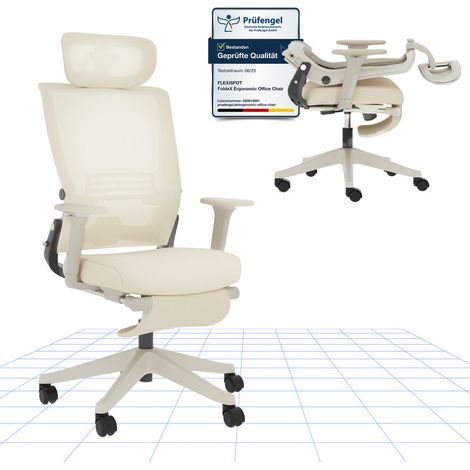 FlexiSpot Chaise de Bureau Ergonomique avec Repose-Pieds, Blanc (1/5)
