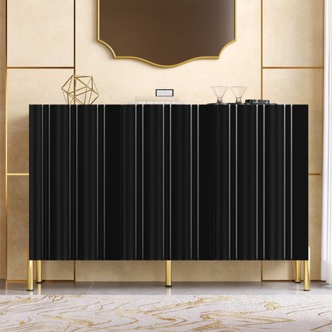 Sideboard Schuhschrank 120/35,5/80 cm in Schwarz mit 3 Türen, verstellbaren Böden und goldenen Füßen (1/5)