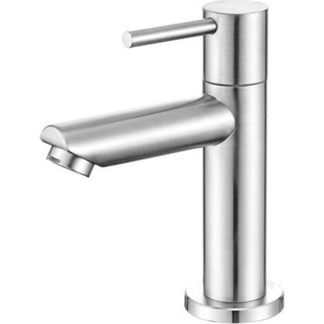 Robinet Salle Bain Eau Froide Uniquement avec Bec Hauteur 12 cm, Robinet Lave Main Eau Froide en Acier Inoxydable, Robinet Lavabo Eau Froide pour WC (1/4)
