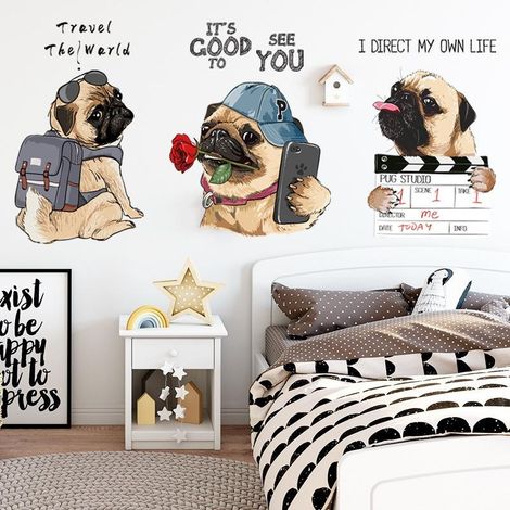 Stickers muraux 3D Chiens - Décoration pour salon et chambre - Papier peint (1/5)