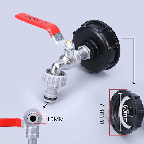 Robinet Cuve IBC 1000L Connecteur à Filetage, S60X6 Adaptateur Réservoir d'eau IBC Adaptateur avec Robinet Tuyau Arrosage, Robinet de Jardin pour Récupérateurs Eau de Pluie Cuve Eau Raccord (1/4)