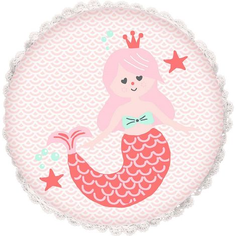 Coussin enfant imprimé sirène en coton 30x30cm (1/2)