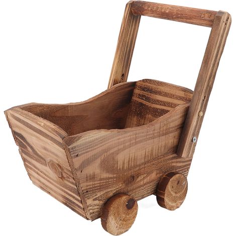 Chariot à plantes en bois, robuste et durable, avec un design de brouette en bois, support multifonctionnel pour plantes d'intérieur, idéal pour les plantes grasses et les fleurs. (1/5)