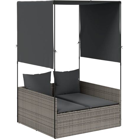Maison Exclusive - Lettino Prendisole Doppio Tetto e Tende Grigio in Polyrattan