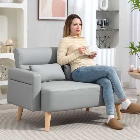 Sofá de 2 Plazas con Tapizado de Cuero Sintético Acolchado Grueso y Patas de Madera para Salón 117x78x78 cm Gris (1/5)