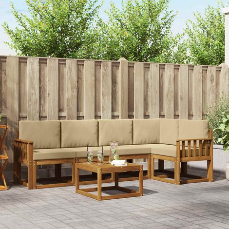 Outdoor-Sofagarnitur mit Kissen 6 pcs Natur und Beige