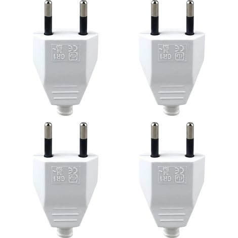 Fiche Européenne Plate, 4 Pcs, Prise Electrique Mâle 250V 2.5A, Blanc Fiche Euro Schuko, D'alimentation Domestique Décorative à Encastrer ou à Remplacer pour Appareils Electroménagers (1/5)