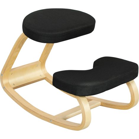 Sedia Inginocchiatoio con Movimento a Dondolo 50x73x55 cm in Tessuto Effetto Lino e Legno di Betulla Nero (1/5)