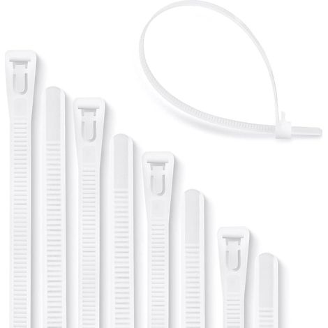 Kabelbinder Wiederverwendbar 100 UV Beständig Nylon 250mm x 7.6mm Weiß (1/5)