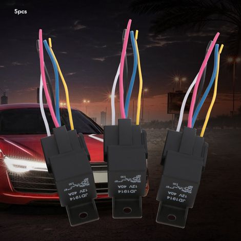Lot de 5 relais automobiles 12 V 30 A/40 A à 5 broches SPDT avec connecteur de faisceau. (1/5)