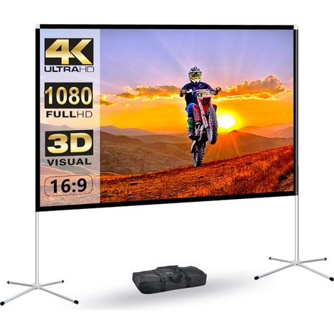 Écran de Projection Portable de 60", écran de Projection d'intérieur et Support, écran de Projection 16:9 4K HD, Infroissable, léger (1/5)