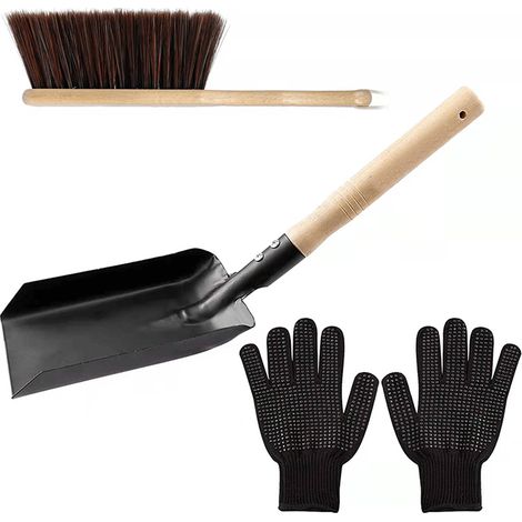 Kaminbesteck-Set, 3-teiliges modernes Kaminbesteck-Set, Holzofenzubehör, Schaufel, Besen und Handschuh, für Kamine, Grills, Innen- und Außenbereich