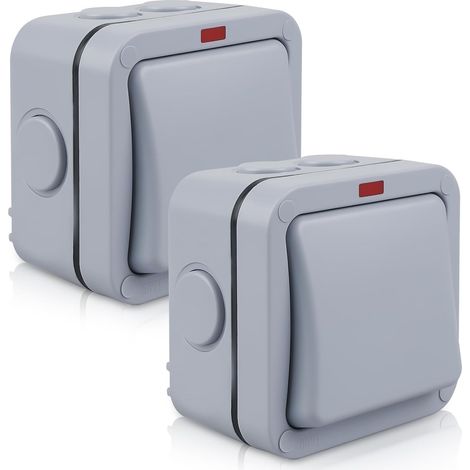 Lot de 2 interrupteurs résistants aux intempéries - 20 A IP66 - Interrupteur étanche avec interrupteur indépendant et voyant lumineux - Interrupteur universel d'extérieur - Gris - Pour extérieur (1/5)