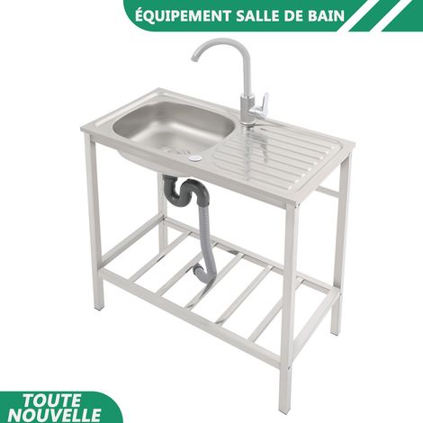 Évier d'utilité extérieur Évier portable en acier inoxydable Station de lavage à main Éviers de cuisine debout avec table de nettoyage et étagères de stockage (1/5)