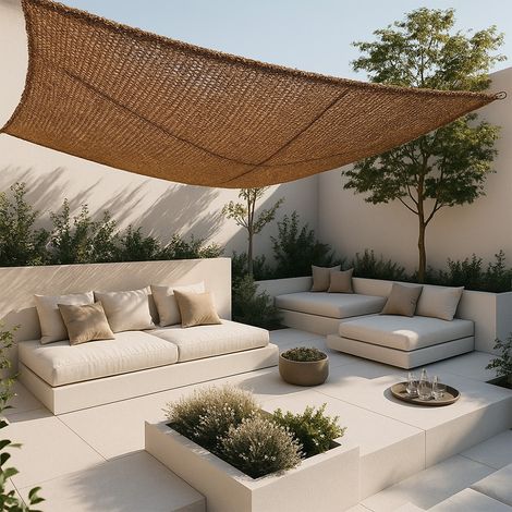 Auvent en fibre de coco 4x4M - Voile d'ombrage 100 % Naturelle Beige (1/5)