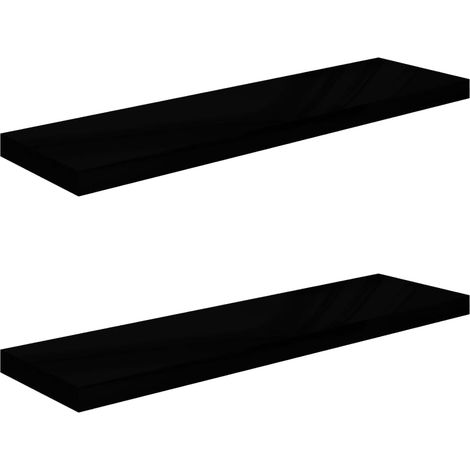 vidaXL Scaffali a Parete 2 pz Nero Lucido 90x23,5x3,8 cm in MDF