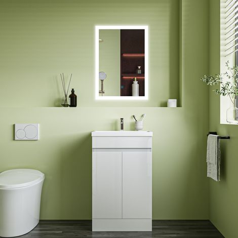 800x500mm Bathroom White Floor Standing Vanity Unit With Soft Close DoorsStorage SpaceCeramic Basin (1/5)