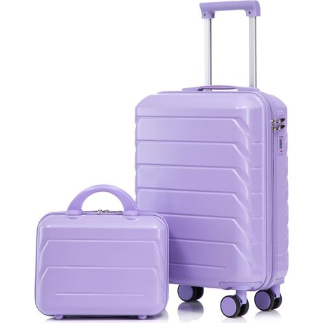 Valises à roulettes ABS 14" et 19" avec serrure à combinaison + trousse de toilette 14", bleue et violette