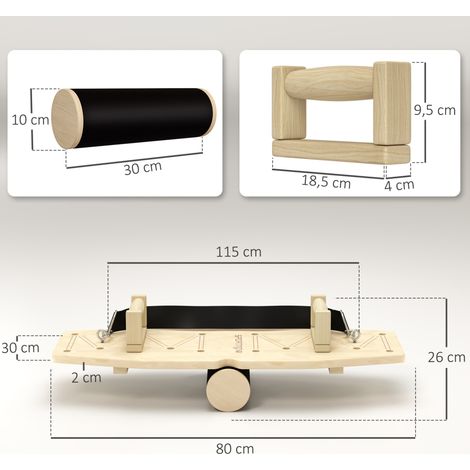 Mangos de flexiones de madera con bandas de resistencia, 11 ejercicios, 80 x 30 x 26 cm, natural (1/4)