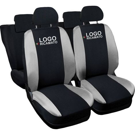 Lupex shop - Coprisedili Auto Compatibili per Mini, Made In Italy, anteriori e posteriori con copri poggiatesta incluso, tessuto poliestere, Nero - Grigio Chiaro (1/4)