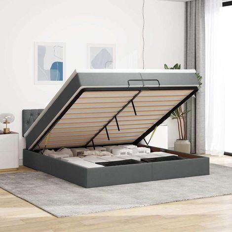 Estructura cama otomana colchones tela gris oscuro 200x200cm (1/5)