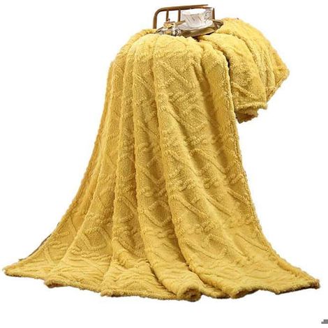 1 pièce Couverture polaire douce, 127x152 cm, jaune, lavable en machine, pour lit ou canapé
