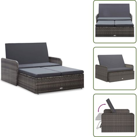 2-tlg. Garten-Lounge-Set mit Auflagen Poly Rattan Grau - Gartenmöbel - Lounge-Set - Rattan-Sofa - Outdoor-Möbel - Gartenloungesessel (1/5)