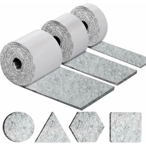 Patins adhésifs pour meubles, coussins de chaise, 3 rouleaux (100 de 10 cm + 100 de 5 cm + 100 de 2 cm), feutrine de 4 mm d'épaisseur (1/5)