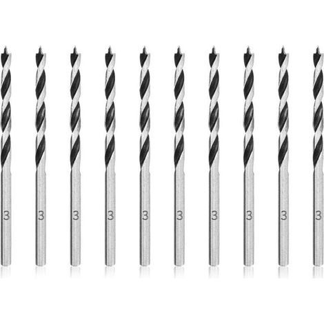 Forets hélicoïdaux de 3 mm pour bois, lot de 10, forets à bois professionnels avec pointe de clou. (1/4)