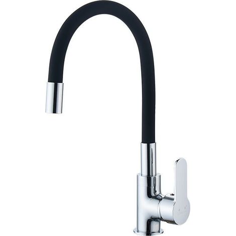 Küchenarmatur mit flexiblem Auslauf, Einhebel-Spültischarmatur, Chrom, Schwarz, mit Wasserzulaufschlauch, Warm- und Kaltwasser FLITI (1/4)