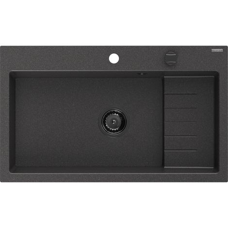 Mexen Omar fregadero de granito de 1 c谩mara 800 x 480 mm, negro moteado, sif贸n negro - 6520801005-76-B (1/5)