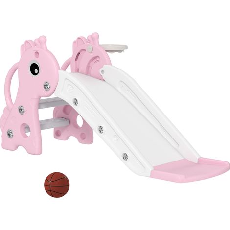 Toboggan enfant 3 en 1 girafe panier basket ballon rose
